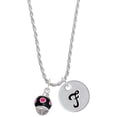 thumbnail image 1 of Delight Jewelry Silvertone Hot Pink Dots on Black Spinner Silvertone Script Initial Disc - F - Charm Necklace, 20"+3", 1 of 4