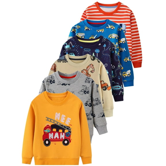 WIBACKER 2-7T Toddler and Little Boy's Fire Truck French Terry Cotton Crewneck Long Sleeve Sweatshirt - 1 Piece