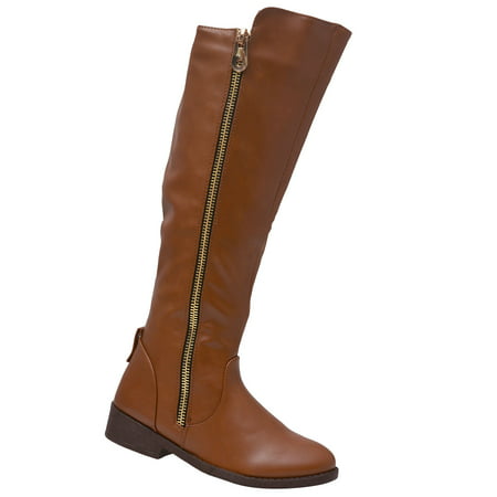 Adult Brown Side Zipper Closure Tall Hi-Low Trendy Boots