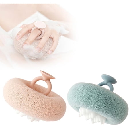 2024 New Super Soft Sunflower Suction Cup Bath Ball 2-in-1 Sunflower Bath Ball Exfoliating Bath Sponge Cleaning Brush Bath Sponge Brush Bath Loofah with Suction Cup (Pink+Blue)