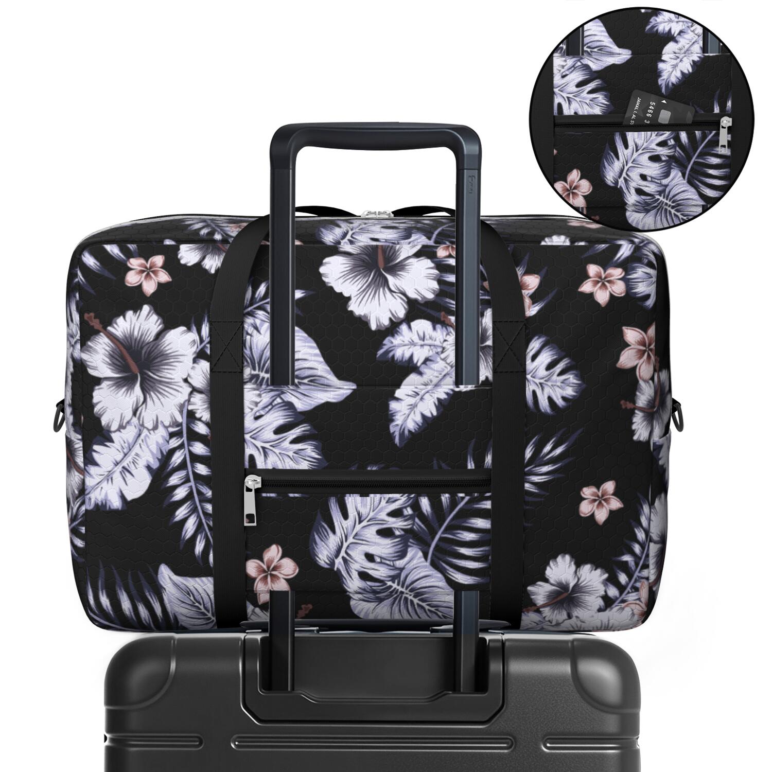 For Spirit Airlines Personal Item Bag 18x14x8 Inch, Floral Weekender Travel Bag, Foldable Travel Duffel Bag Underseat Carry on Bag with Luggage Sleeve for Women and Men 30L