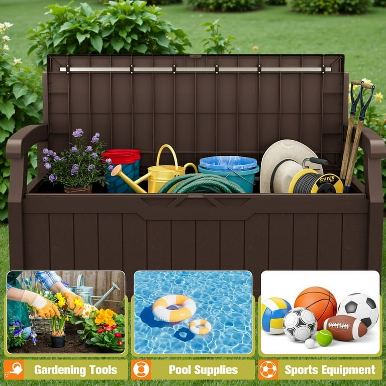 Devoko 82 Gallon Storage Patio Bench, Brown photo 2