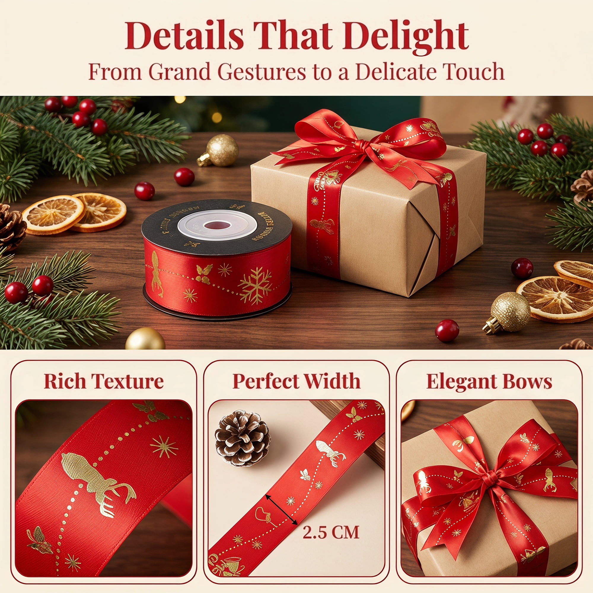 Unique Bargains Premium Fabric Ribbon for Gift Wrapping Red 5.5 Yard