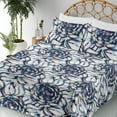 thumbnail image 3 of Ambesonne Abstract Floral Fitted & Flat Sheet with Shams 4 Pcs Set, Blooming Fun Blooms, Full, Indigo and Multicolor, 3 of 5
