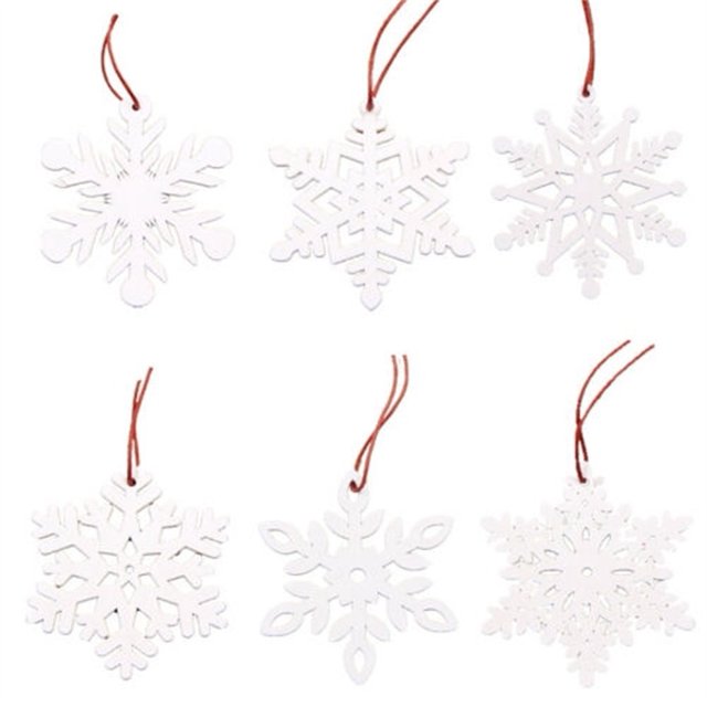 6Pcs White Red Wooden Snowflakes Christmas Pendant Ornaments For Tree Hanging