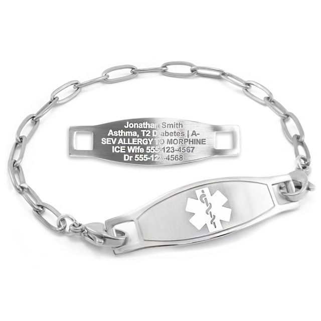MedicEngraved Stainless Steel Custom Medical Alert Bracelet - 4mm Paperclip Link