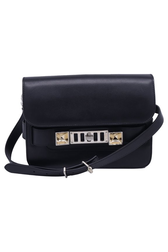 Mini PS11 Flap Shoulder Bag in Black Leather