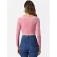 thumbnail image 4 of DARING DIVA Women's Velvet Long Sleeve Scoop Neck Solid Crop Top S Pink, 4 of 6