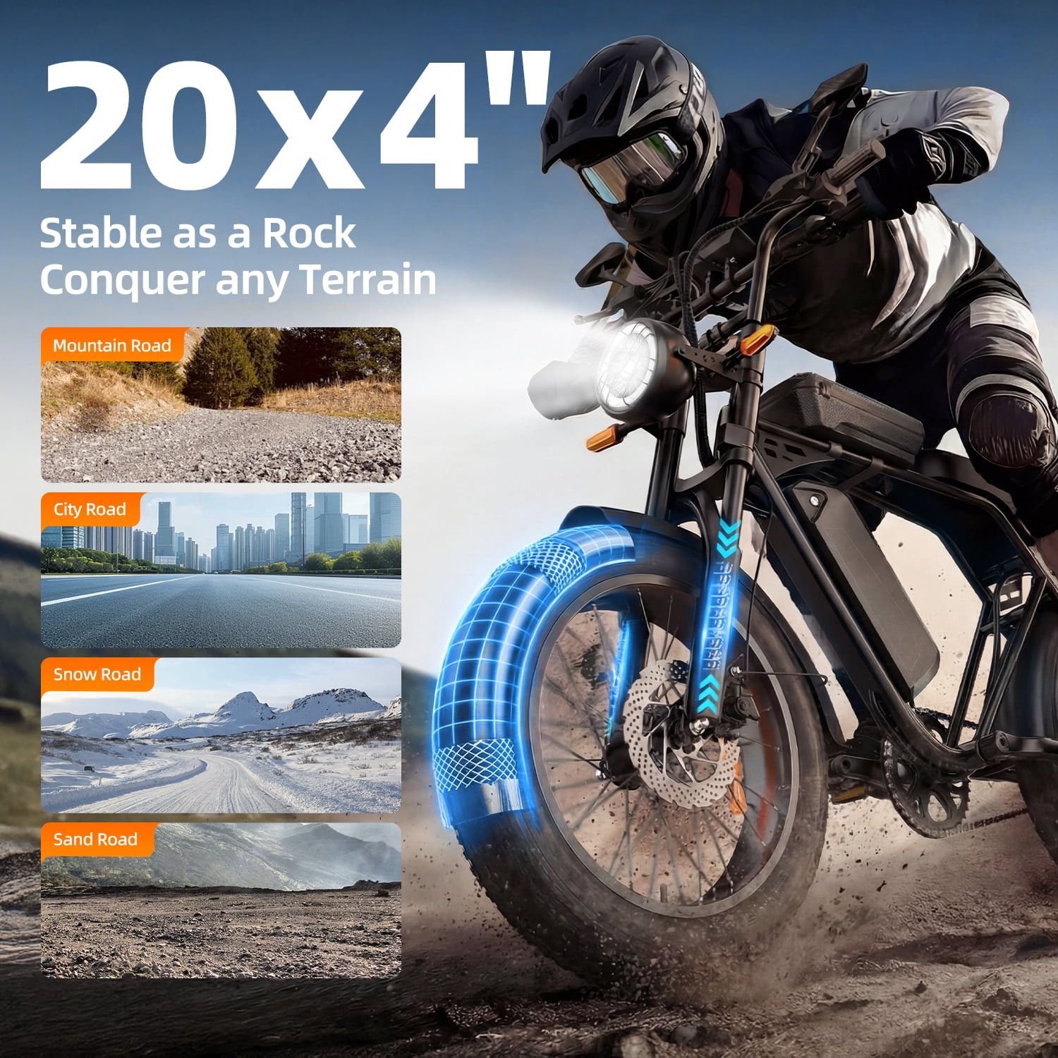 Unibike Ebike for Adults, 748 Peak Motor Electric Bike, 48V/15Ah Removable Battery, 20“X4” Fat Tire E-Mountain Bike, Off-Road E-Bike With Led Turn Signals