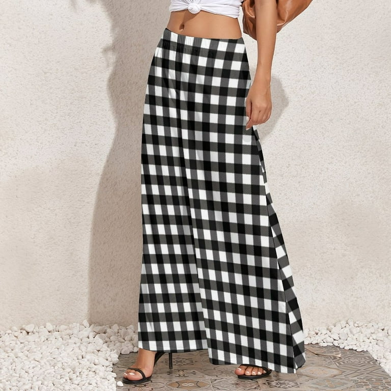 Black White Plaid Pants Checkerboard Print Trendy Wide Leg Pants