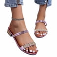 thumbnail image 5 of Avtoify Summer Middle Heels Shoes Women Fashionable Casual Outerwear Versatile Plus Size Solid Color Rhinestones Round Toe Open Toe Low Heels, 5 of 9