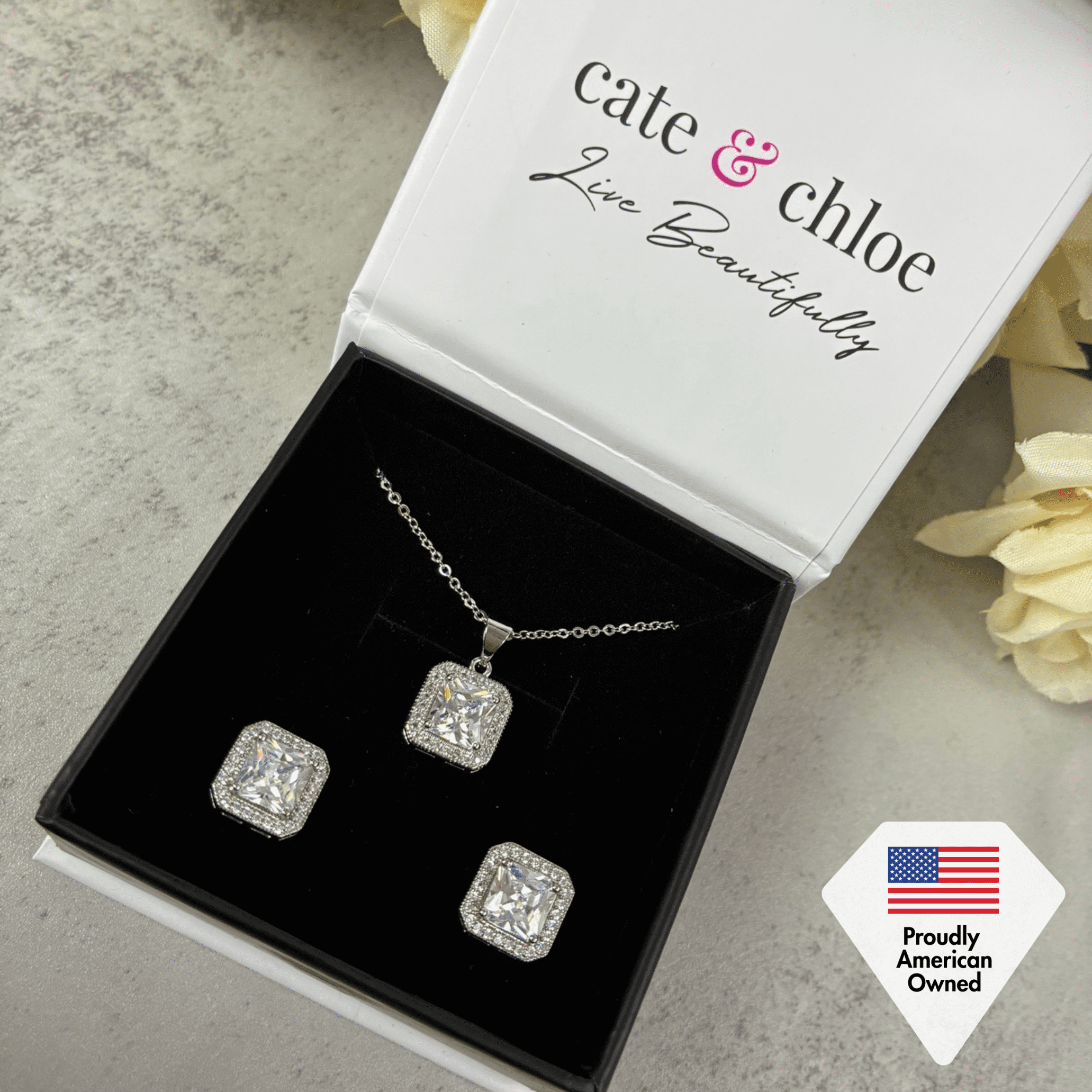 Cate & Chloe Norah 18k Rose Gold Plated Jewelry Set with Simulated Diamonds Gift for Women