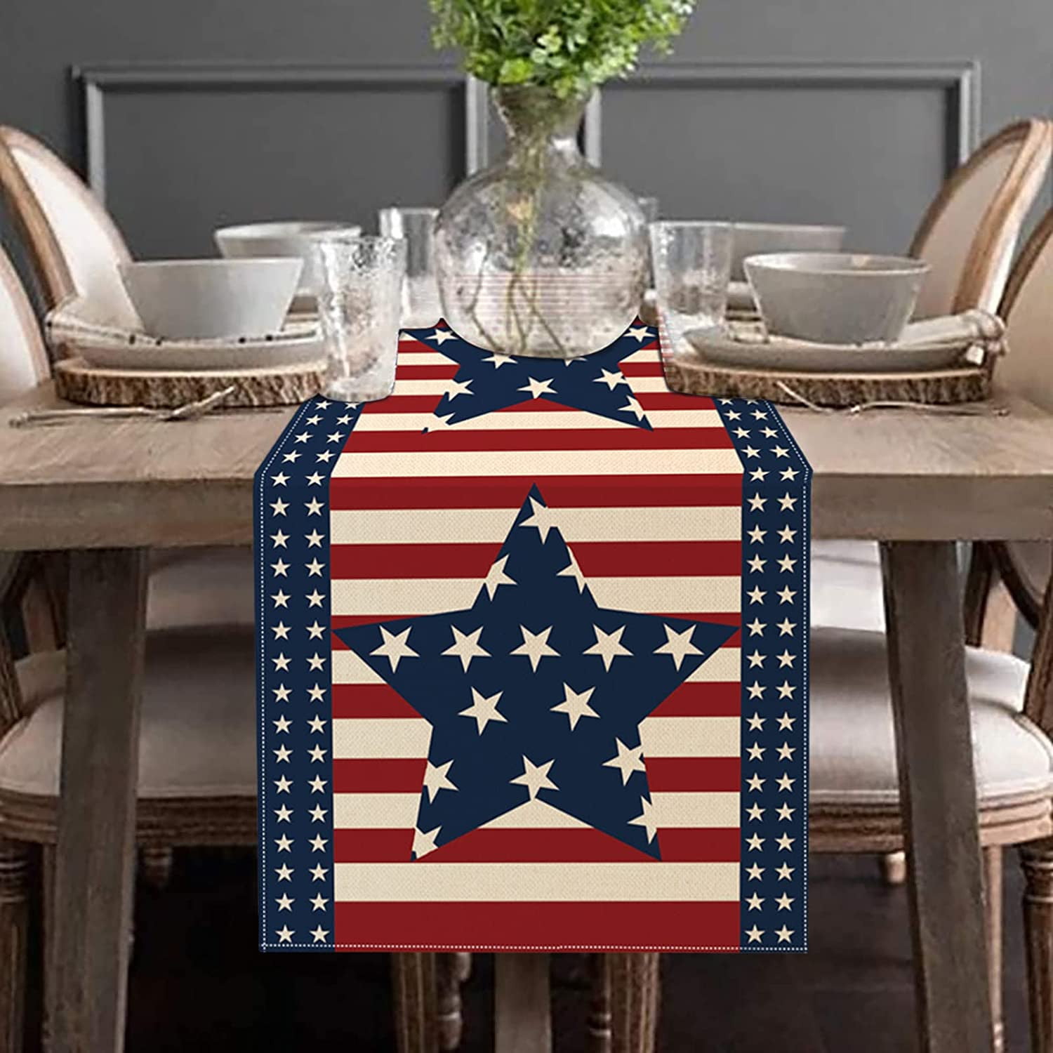 Americana Home Decor Patriotic Table Runner 4th of July Memorial Day Labor Day Table Runner Farmhouse Table Runner