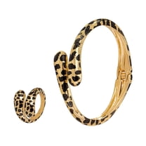 lanema Alloy Leopard Pattern Jewelry Set Adjustable Opening Bangle and Rings for Women Fashionable Animal Print Accessories
