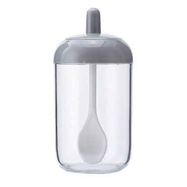 Dytern spice jars Transparent Jars Round Spice Storage Jars Kitchen Sugar Container with Glass Lid with Spoon for Kitchen (Grey),2.17"X2.17"X4.92"
