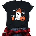 thumbnail image 6 of Frostluinai Halloween Shirts for Ladies Spooky Ghosts Pumpkin Casual Graphic Tees Short Sleeve Crewneck Lightweight Holiday Party T Shirts S-3XL, 6 of 7