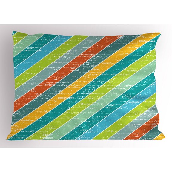 Ambesonne Vintage Rainbow Pillow Sham, Diagonal Strips, 36" X 20", Multicolor