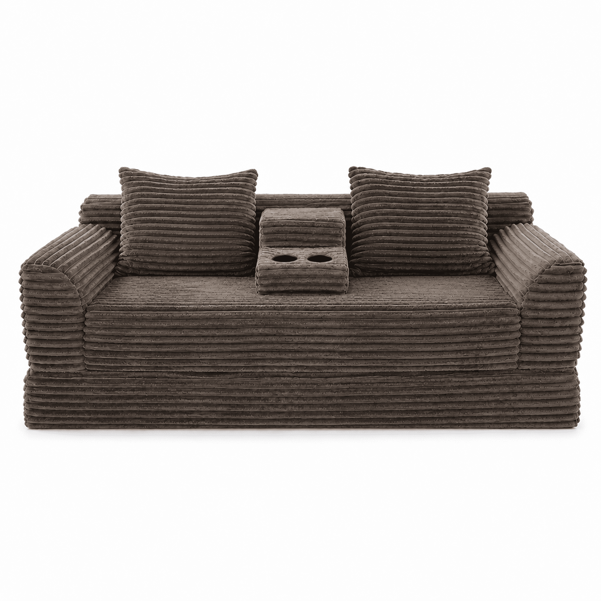 Leumius Futon Sofa Bed,Folding Boneless Couch with Cup Holders，Chenille Pull Out Sofa Bed with 2 Pillows or Living Room & Bedroom,Coffee