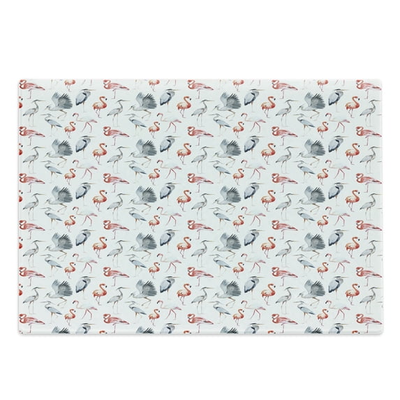 Flamingo Cutting Board, Heron and Flamingo Birds with Watercolor Design Wildlife Nature, Decorative Tempered Glass Cutting and Serving Board, Large Size, Grey Vermilion White, by Ambesonne