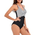 thumbnail image 3 of Sngxgn Womens Swimsuits Tummy Control Bathing Suit for Women Push Up Swimwear V Neck High Cut(Black,S), 3 of 5