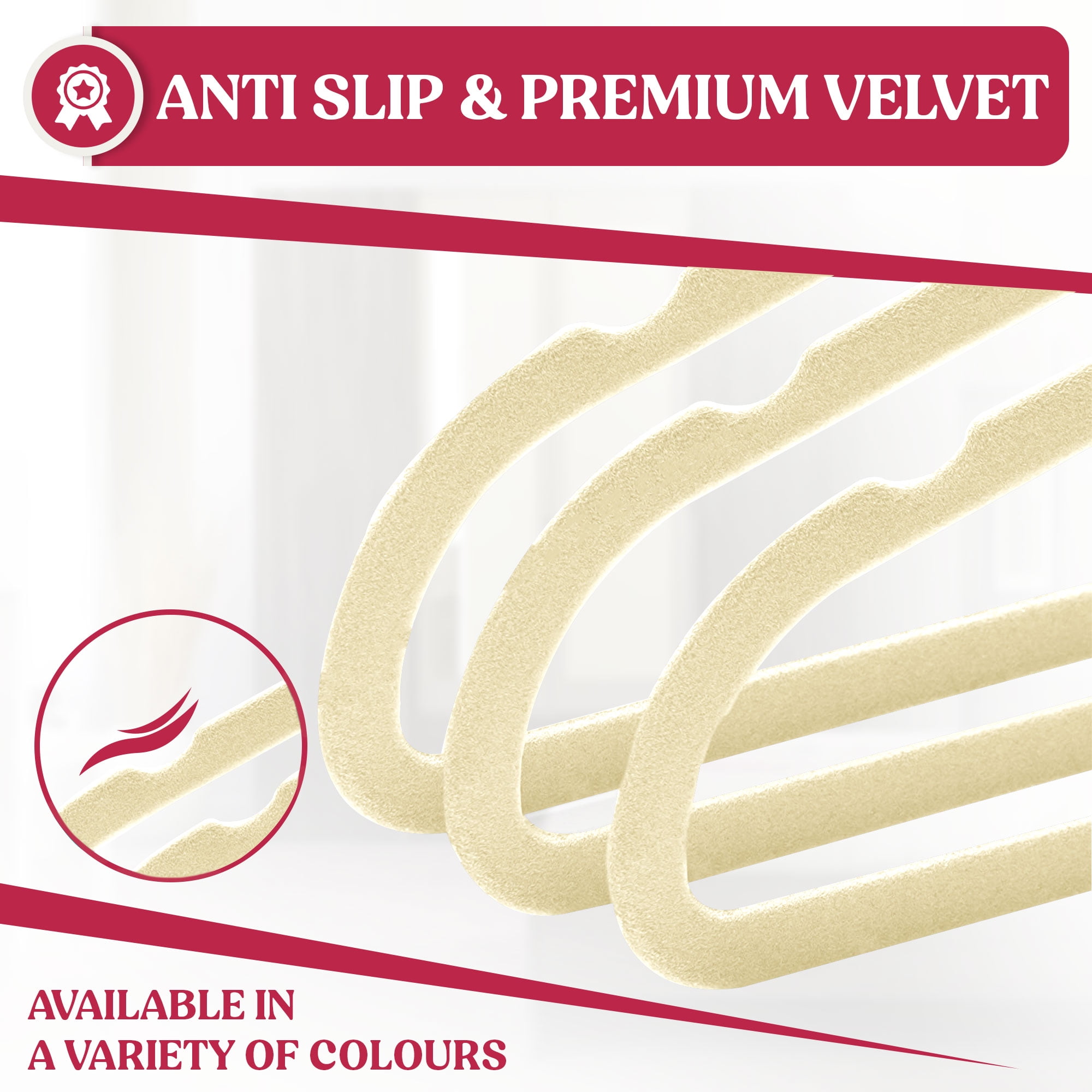 Lux Decor Collection Velvet Clothing Hangers 30 Pack, Non-Slip Space Saving, Ivory