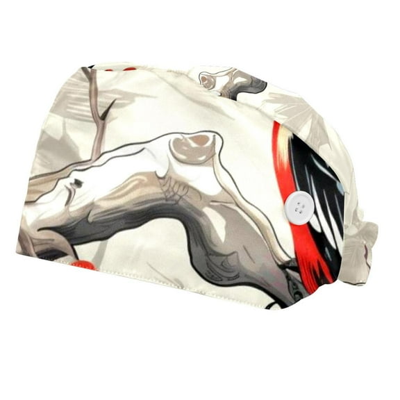 Woodpecker Working Cap with Buttons Adjustable Bouffant Hat Unisex Scrub Cap, 2 Pcs