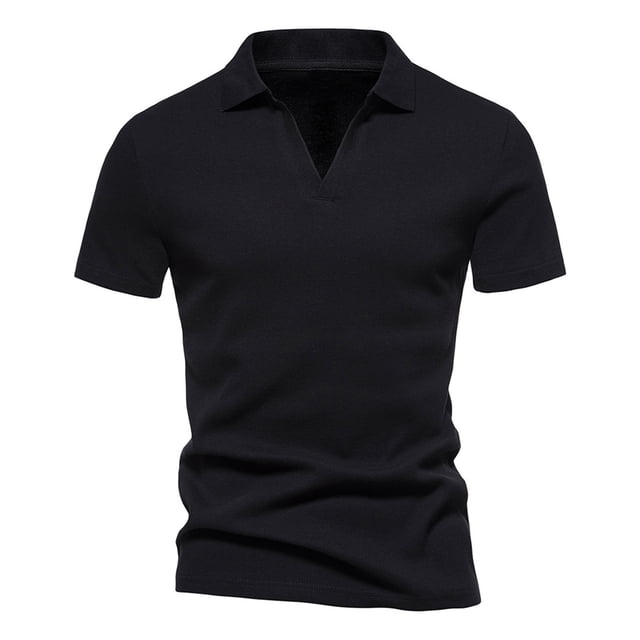 vdgthytj Golf Shirts for Men Knitting Cotton Short Sleeve V Neck Collared Tees Plus Size Slim Solid Color Work T-Shirts
