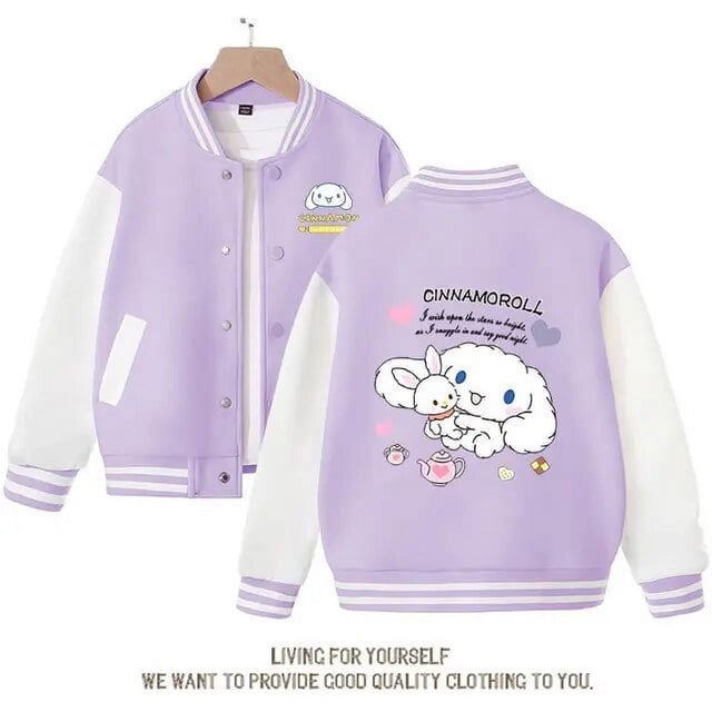 Sanrio Cinnamoroll Jacket Hello Kitty Kuromi Overcoat Woman Jacket Autumn Spring Kids Loose Sports Baseball Uniform Clothes Gift
