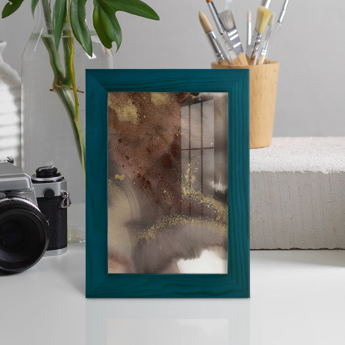 Mountain Seasons IV - Framed Print w/glass - Ocean Blue