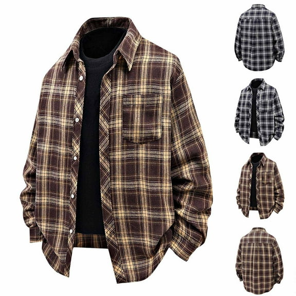 YFNNUP Flannel Shirt for Men Long Sleeve Plaid Tshirt Casual Button Down Shirts Jacket Lightweight Work Tshirt with Pockets Navy S