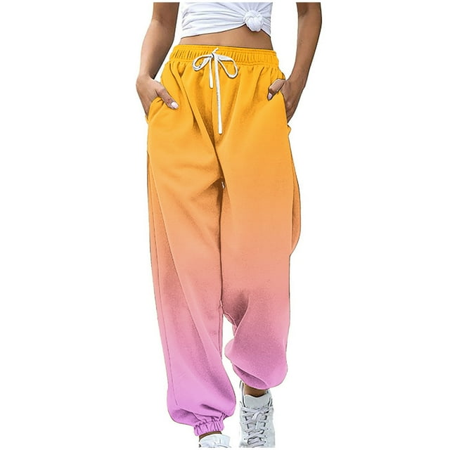 Chbgutlmr Womens Sweatpants Gradient Color Elastic Waist Baggy Casual Drawstring Workout Trousers Fashion