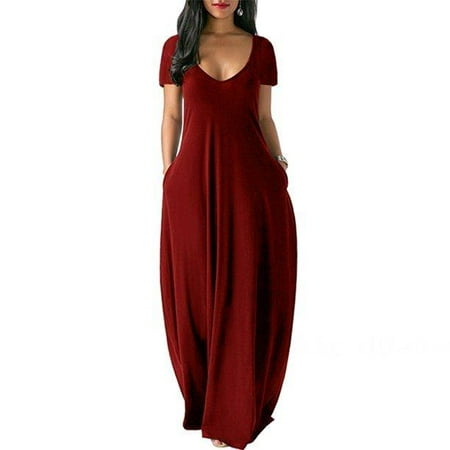 

Nightgown for Womens Sleepwear Pockets Loose Long Dress Comfy Loungewear Nightshirts Pajama Dress Claret L