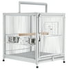 PawHut 22" Heavy Duty Wrought Iron Travel Bird Cage Carrier With Handle Perch And Accessories - White