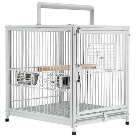 UPC: 0842525173971 | PawHut 22 Heavy Duty Wrought Iron Travel Bird Cage Carrier With Handle Perch And Accessories – White