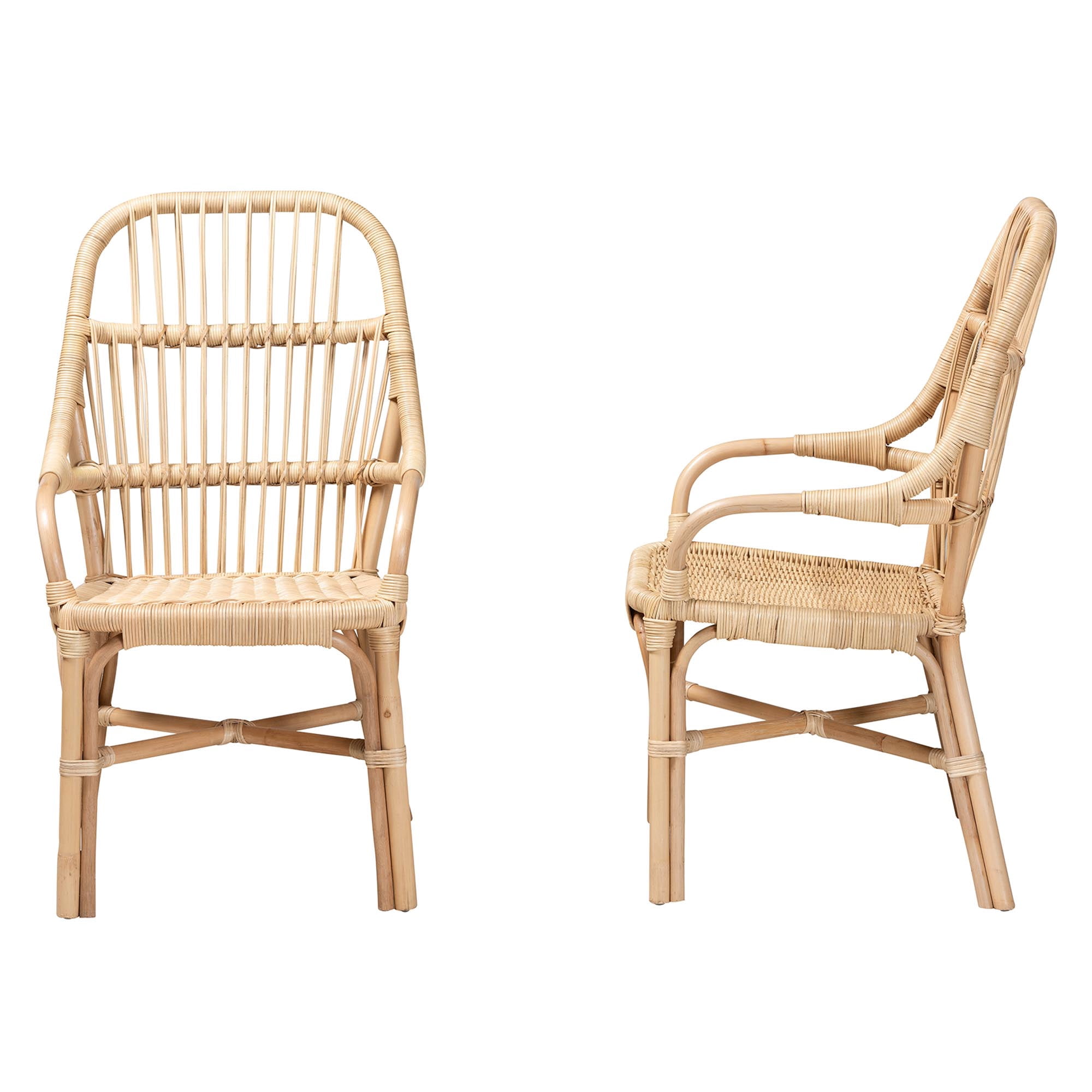 Bali & pari Sumatera Rattan BOHO Dining Chairs, Set of 2, Natural Brown