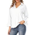 thumbnail image 2 of Women's Basic Button Down Shirts Collared Long Sleeve Plus Size Simple Stretch Formal Solid Casual Work Blouse Tee, 2 of 8