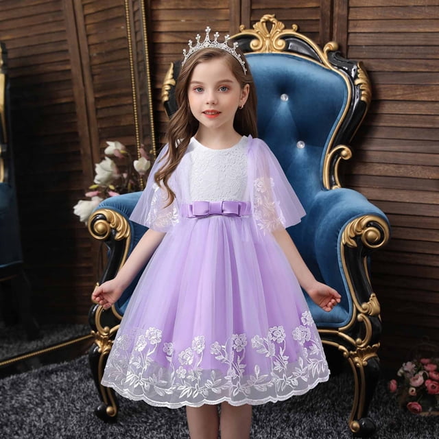 EQWLJWE Liquidation d'Économies d'Été! Robe Fille Robe Fille Dentelle Sans Manches Broderie Robe en Maille Princesse Fête Concours Tulle Été Robe Vintage 3-12 Ans