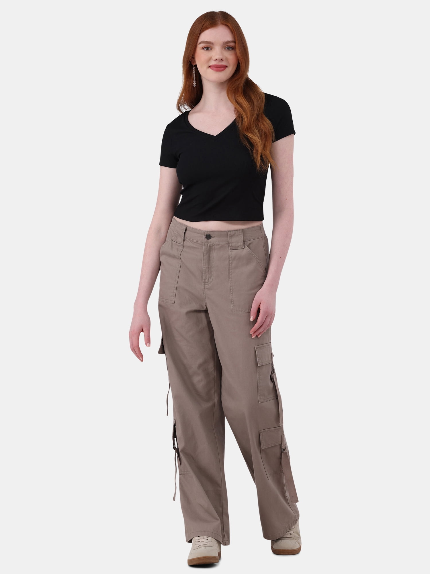 No Boundaries V-Neck Crop Rib Tee, Women's
