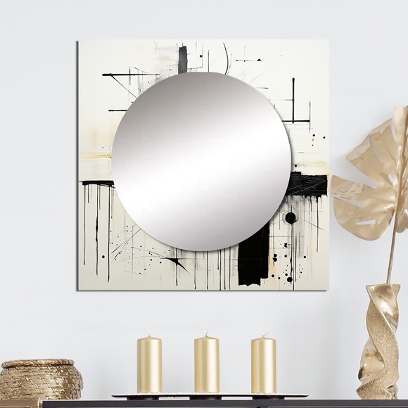 Designart "Monochrome Fantasy Landscape" Abstract Painting Square Mirror For Wall Decor - Large White Square Mirror Printed Wall Decor - Modern Square Living Room Mirror