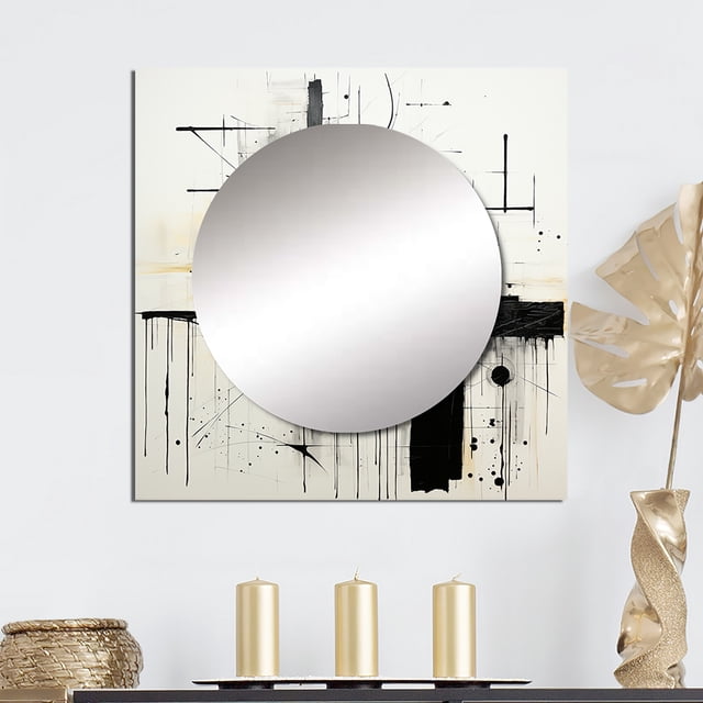 Designart "Monochrome Fantasy Landscape" Abstract Painting Square Mirror For Wall Decor - Large White Square Mirror Printed Wall Decor - Modern Square Living Room Mirror