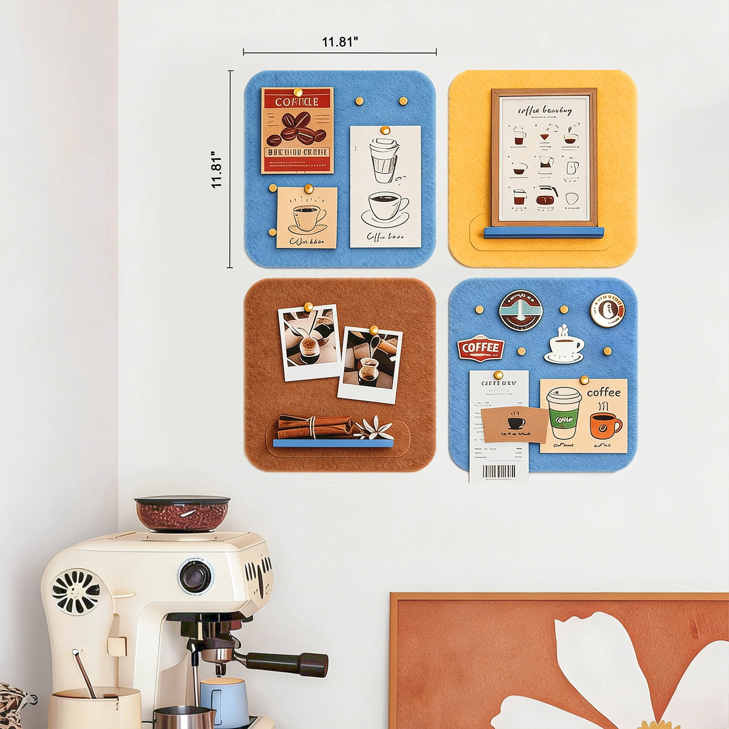 Mifurn 11.8''*11.8'' Felt Bulletin Board, 3 Colors, 4 Pack