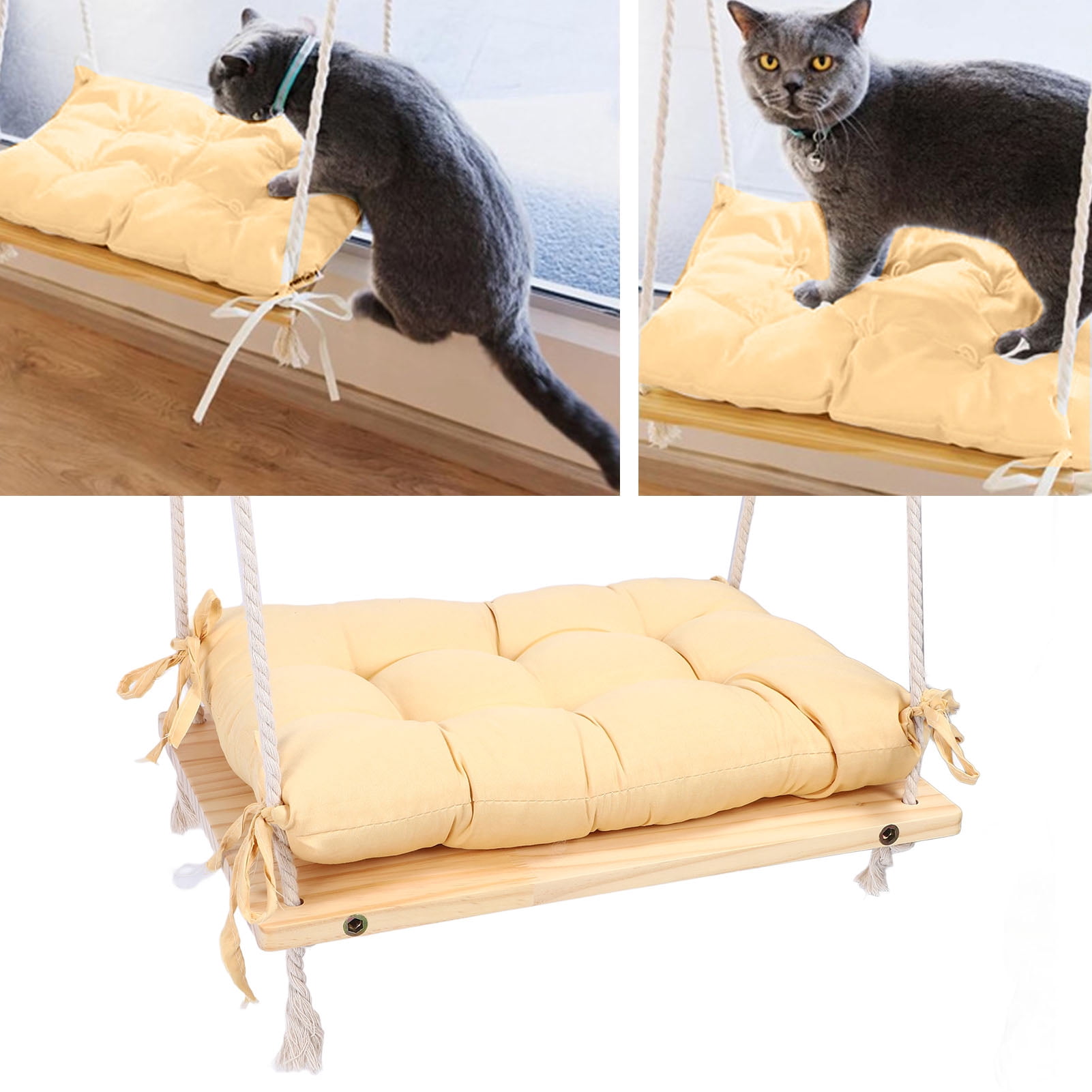 BIMZUC Cat Window Perch Sturdy Wooden Window Mounted Cat Hammock Pet Resting Seat Space Saving Bed for Indoor Cats, Breathable Fabric Resting Shelf, Easy Assembly, Supports Large Cats, 18.11 inches
