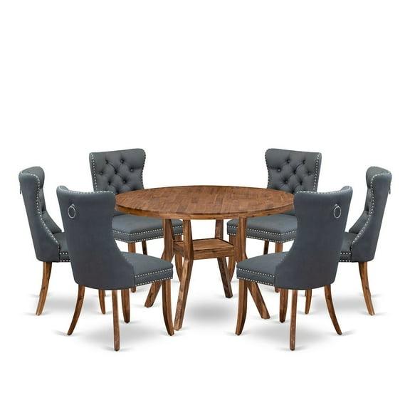 Luxe by East West Furniture 7-Piece Mid-Century Dining Table Set Of A Dining Table, 6 Platinum Gray Chairs
