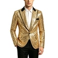 thumbnail image 4 of Nmnitkp Men's Sequin Blazer Jacket Black Contrast Lapel Single‑Button Long Sleeve Suit Coat for Party Stage Show Holiday Nightclub Special Event Wear Gold,S, 4 of 9