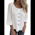 thumbnail image 1 of Blusas de para Mujer, Cuello en V, Mangas 3/4, Abotonadas, Sueltas, Informales, Lisas, Tipo Túnica. L, 1 of 6