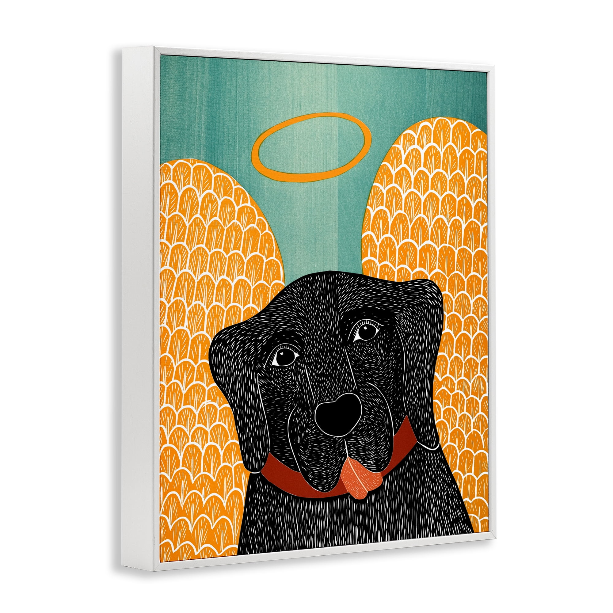 Dog Angel with Yellow Wings White Framed Giclee Art, design by Stephen Huneck