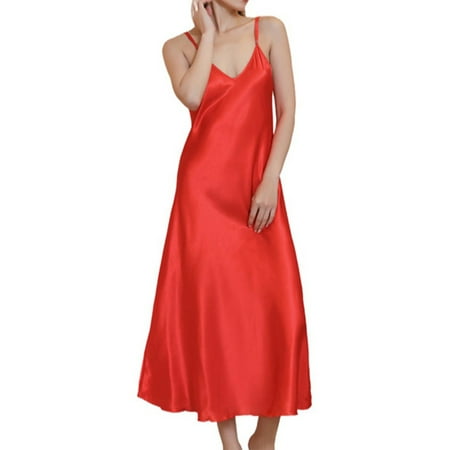 

UKAP Ladies Nightgowns Sleeveless Sleep Dress Adjustable Straps Night Gowns Baggy Pajama Nightdress Sleepwear Red XL
