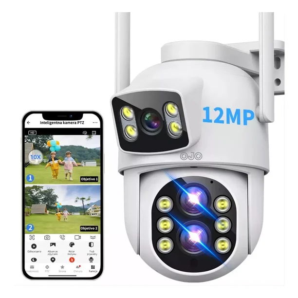 Ojo 12mp 4k Cámara Vigilancia Exterior Tres Lentes Zoom 10x Camaras wifi Camara de vigilancia Camara vigilancia Camara