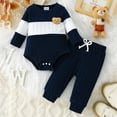 thumbnail image 2 of Splozh Newborn Baby Boy Fall Winter Clothes Boy Outfit Embroidery Romper Pants Sets Newborn Boy Clothes,Navy,3-6 Months, 2 of 9