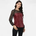 thumbnail image 4 of Women's Sheer Mesh Long Sleeve Top with Sequin Front Panel and Crew Neckline - Medium, Burgundy, 4 of 7
